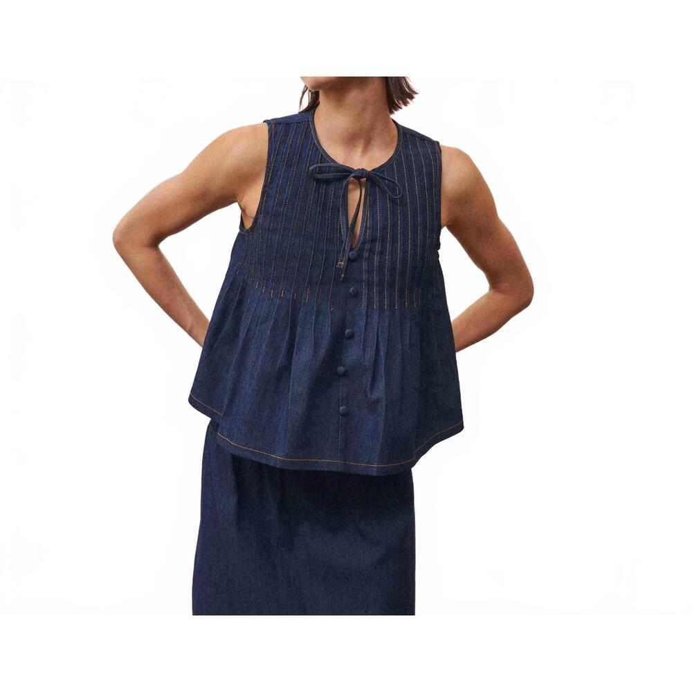 NEW ABLE sleeveless pleated top in denim